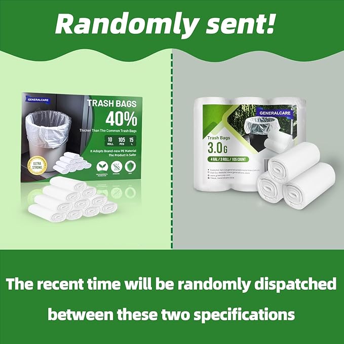 4 Gallon Small Trash Bags 105 Count Tear & Leak Resistant Small Garbage Bags For Bathroom White Trash Can Liners - 40% Thicker competitor brands roll bags