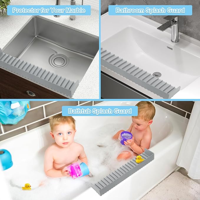 Silicone Faucet Splash Guard 4" x 20", Faucet Water Catcher Mat, Longer Silicone Sink Mat for Kitchen, Bathroom, Laundry Room, Farmhouse for Quartz Kitchen Sink（Gray）