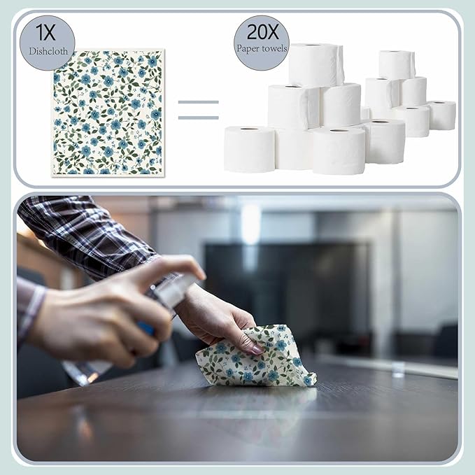 6 Sheets 6 Styles Swedish Dish Cloth Floral Swedish Dishcloths Bulk Reusable Kitchen Sponge Cleaning Cloths Quick Drying Absorbent Decorative Towels for Dishes Home Countertop Bathroom Use