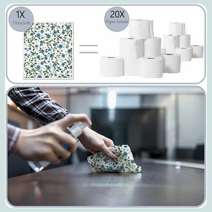 6 Sheets 6 Styles Swedish Dish Cloth Floral Swedish Dishcloths Bulk Reusable Kitchen Sponge Cleaning Cloths Quick Drying Absorbent Decorative Towels for Dishes Home Countertop Bathroom Use