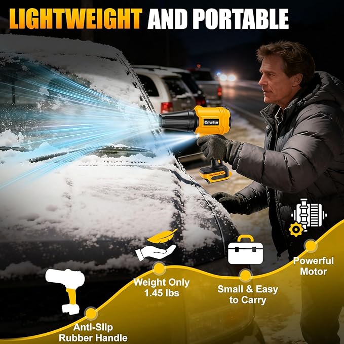 Cordless Leaf Blower Compatible for Dewalt 20V Battery - Brushed Motor(Tool Only), 30,000 RPM Variable Speed Mini Garden Blowers with LED + 2 Nozzles, for Leaves, Dust, Driveway, Patio, Lawn, Deck
