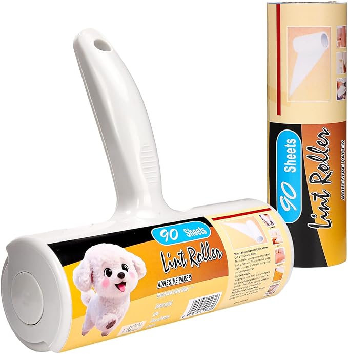 Extra Sticky Lint Roller with 1 Upgraded Handles, 90 Sheets (1 Roll), Effectively Removes Pet Hair, Lint & Fur from Clothes, Couches, Furniture, and Carpet
