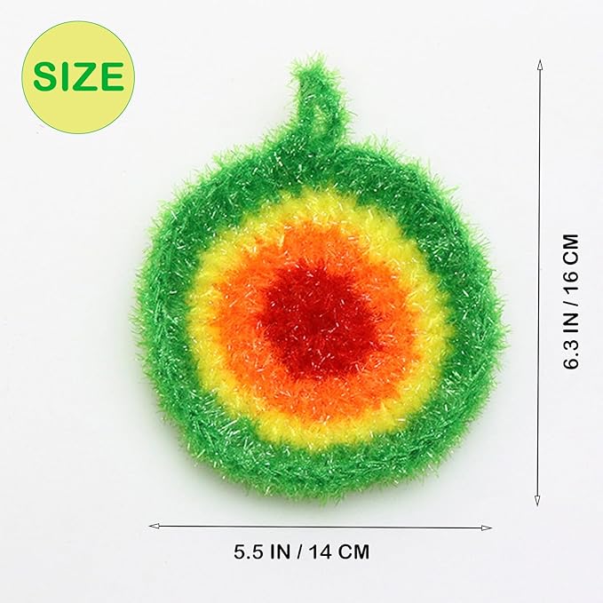 5PCS Round Dish Scrubbies, Reusable Dish Scrubber Sponge, Kitchen Cleaning Cloth with Hooks, 6.3Inches in Diameter, Hand-Safe and Odor-Free, Strong Oil Resistance and Easy Foaming