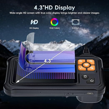SKYBASIC Industrial Endoscope Borescope Camera with Light, 4.3'' HD Digital Handheld Waterproof Sewer Tools Snake Inspection Camera with 8 LED Lights 65.6FT Semi-Rigid Cable, Cool Gift Gadgets for Men