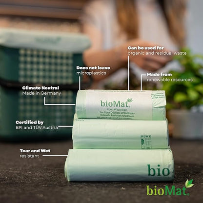 bioMat Compostable Trash Bags 35 Gallon, 20 Count, Tall flat top Kitchen Food Scrap Bin Liners, BPI, CMA and OK Compost HOME certified, Meets the ASTM D6400 Standard