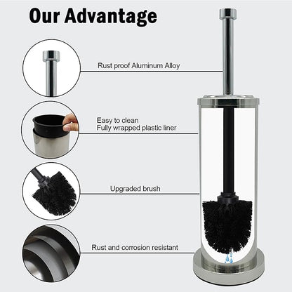 Silver Chrome Toilet Bowl Brush with Holder with Removable Plastic Liner, Durable Bathroom Cleaning Tool, Bathroom Cleaner Brush for Efficient Cleaning and Hygiene