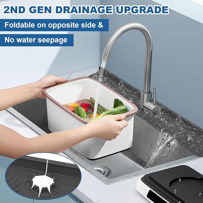33 inch Sink Splash Guard Mat, Sink Faucet Drying Mat, Silicone Faucet Handle Drip Catcher Tray, Longer Silicone Sink Mat for KitchenBathroom, Drip Protector Splash Countertop (Black)