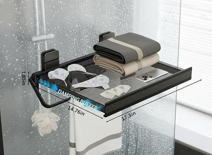 Retractable Wall Mounted Bathroom Clothes Rack with Foldable Towel Bar,6 Movable Hooks and Underwear Drying Net,Space Saving Organizer (Black)