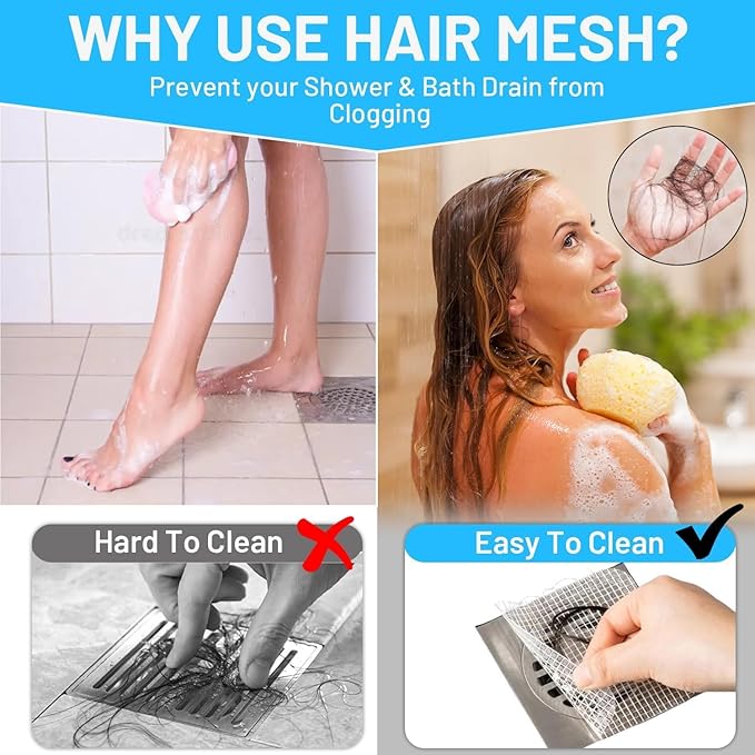 25 Packs - Disposable Shower Drain Hair Catcher 3.94 Inches Square Drain Hair Catcher Stickers for Bath & Kitchen - Hair Catcher Shower Drains Cover for Human & Pet Hair - Mesh for Bathtub & Laundry