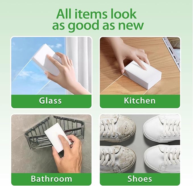 Magic Erasers Sponge, Water-Activated Cleaning Sponge, Multi-Purpose Melamine Foam Cleaner for Kitchen, Bathroom, Walls, Shoes & Car Interior – Durable, Non-Scratch & Reusable (20)