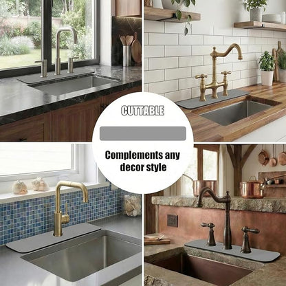 Customizable Faucet Mat for Kitchen Sink: 24" L x 4" W Grey Bathroom Counter Protector - Cuttable to Fit 2, 3 Hole & Oval Rectangle Square Faucet - Splash Guard for Irregular Sink with Soap Dispenser