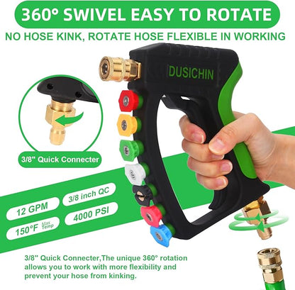 DUSICHIN Short Pressure Washer Gun with Foam Cannon,4000 PSI Power Washer Foam Blaster 1/4'' Quick Connector,Car Wash Foam Gun Snow Foam Lance with 7 Pressure Washer Nozzles for Car Washing DUS2903