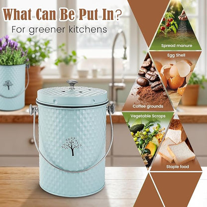 AOSION Countertop Compost Bin Kitchen,Odor Resistant Indoor Compost Bin with Lid and 50 Compost Bags,Compost Bucket Composter Container for Food Waste,Blue,1.0 Gallon