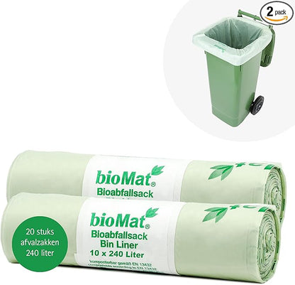 bioMat Compostable Trash Bags 64 Gallon, 20 Count, Extra Large flat top Kitchen Food Scrap Bin Liners, BPI, CMA and OK Compost HOME certified, Meets the ASTM D6400 Standard