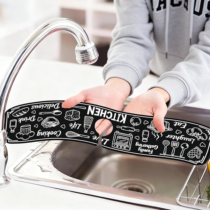 2 Pcs Kitchen Sink Splash Guard Faucet Mat Graffiti Pattern Faucet Mat for Sinks Digital Painting Absorbing Drying Mats for Kitchen Bathroom, 23.6x5.5inch