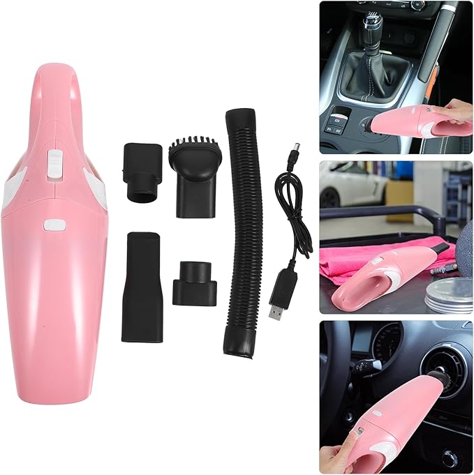 Wakauto Handheld Vacuum Cordless Vacuum Cleaner USB Charging Dirt Collector Mini Handheld Dust Cleaner Wet Dry Dual Use for Keyboard Car Computer (Pink)