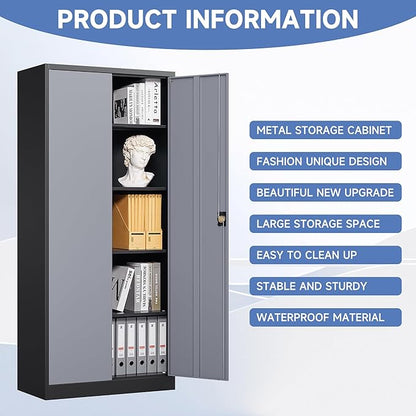 Metal Garage Storage Cabinet,71" H Tall Tool Cabinet with 2 Doors and 5 Adjustbale Shelves,Lockable Tool Cabinet for Garage,Basement,Home Office