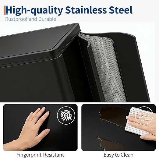 Dual 2 x 5.3 gal (2 x 20L) Stainless Steel Trash Can with Recycling Bin, Soft-Close Lid, Foldable Anti-Slip Step-on Pedal, Stainless Steel Handle, Removable Plastic Inner Buckets for Kitchen or Office