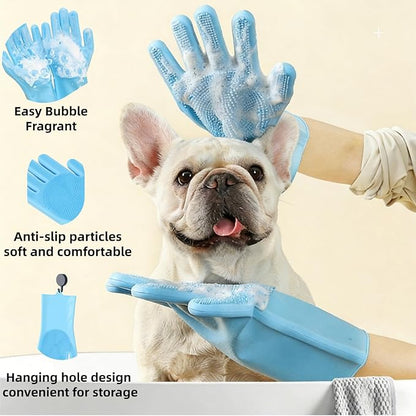 5Pcs Pet Shower & Bath Supplies Dog Shampoo Brush Set All in One Grooming Kit Fast Dry Dog Bathrobe Spa Massage Scrubbing Brush Easy Clean Glove Microfiber Towel & Deshedding Glove