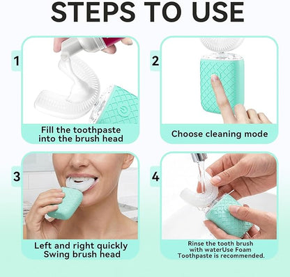 Sonic Electric U Shaped Toothbrush for Adults, Automatic Full Mouth Cleaning Toothbrush, 360° Stain Removal, IPX7 Waterproof Rechargeable, 3 U-Shape & 2 Straight Brush Heads (Green)