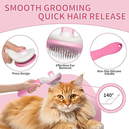 6PCS Pet Bath Grooming Kit for Dogs and Cats, Dog Washing Set with Hair Brush, Shampoo Scrubber, Bath Gloves, Quick Dry Towel & Large Storage Bag, Pink Pet Shower Grooming Supplies