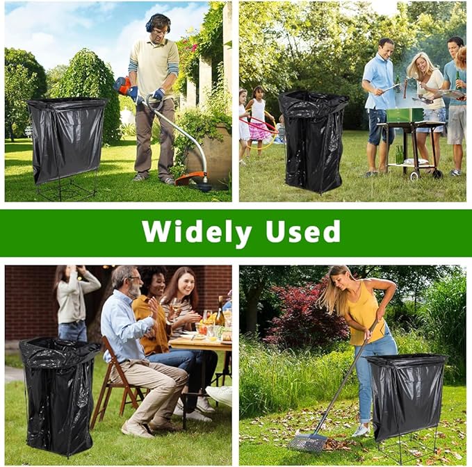 Trash Bag Holder, 30-45 Gallon Metal Garbage Bag Holder, Multi-use Portable Trash Bag Holder Stand, Square Pattern Base Leaf Bag Holder for Patio, Yard, Garden