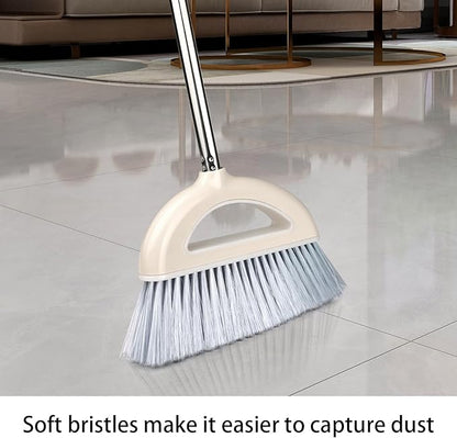Angle Broom for Hardwood Floors - Soft Bristled Indoor & Kitchen Broom (Light Pink)