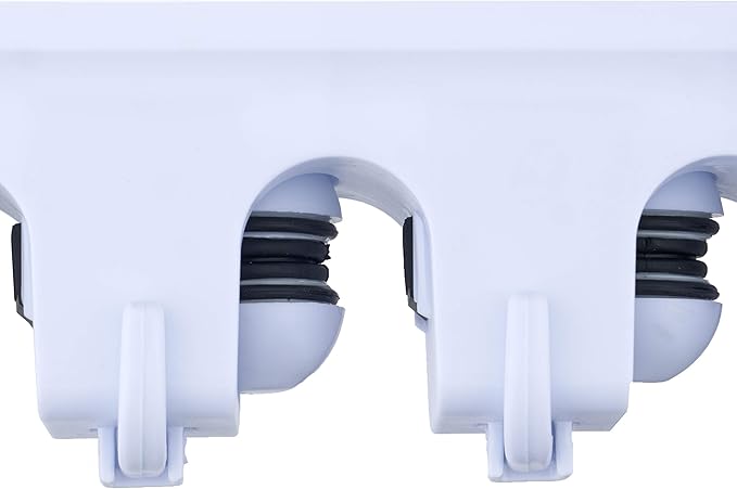 Superio Mop and Broom Holder Wall Mount White (2 Pack) Cleaning Tools Wall Organizer, 5 Rack Slots and 6 Hooks for Kitchen Closet Garage Garden and Office.