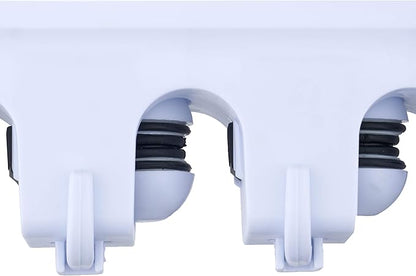 Superio Mop and Broom Holder Wall Mount White (2 Pack) Cleaning Tools Wall Organizer, 5 Rack Slots and 6 Hooks for Kitchen Closet Garage Garden and Office.
