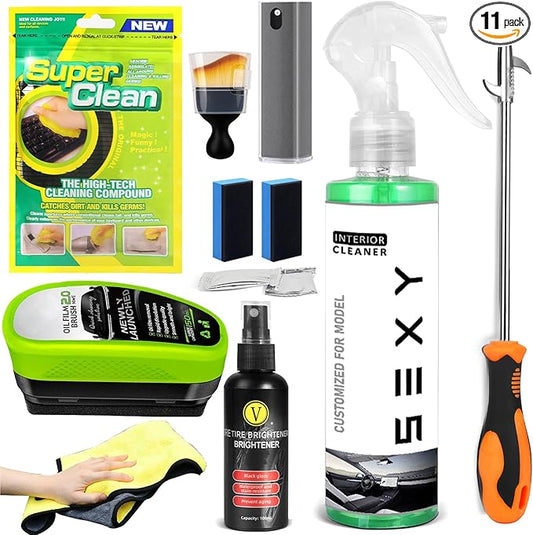 11Pcs Customized for Tesla Interior Cleaning Kit | Tesla Seat Cleaner, Tire Shine, Screen Cleaner, Oil Film Cleaner, Tire Stone Cleaning Tool | Tesla Model 3 Y X S Accessories 2025-2019