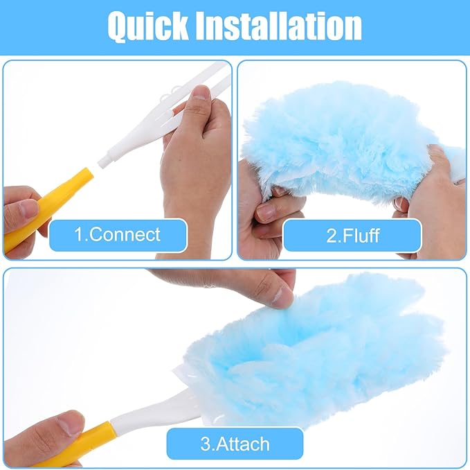 40 Count Duster Refills Compatible with Swiffer Handle Most Duster Handle, 360° Heavy Duty Duster Refills Disposable Microfiber Dusters with 2 Hands for Dusting Cleaning (Blue)