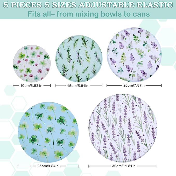 5-Size Reusable Beeswax Bowl Covers for Bread Proofing, Cotton Cloth Flexible Beeswax Wraps for Food Storage(Lavender)