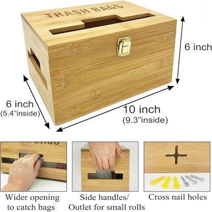 Trash Bag Dispenser with Handles, Garbage Bag Holder for Standard 13/30 Gallon Rolls Less Than 80 Bags, Kitchen Laundry Trash Bag Organizer, Wall Mounted/On Countertop/Under-Sink