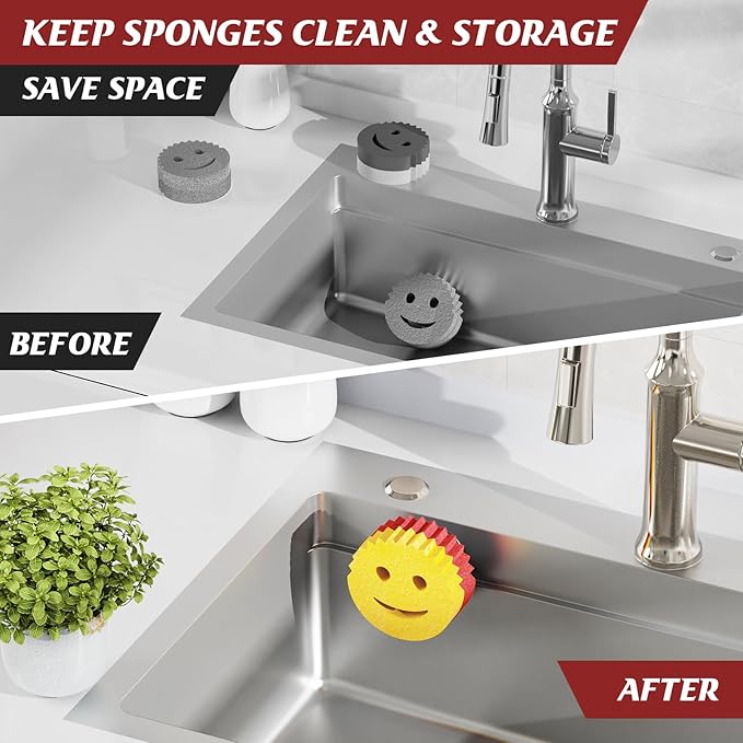 Kontoyo Sponge Holder for Kitchen Sink,Sink Caddy Organizer with Suction Cup Installation for Kitchen/Bathroom, Self Draining,Sponge Caddy for Holding Smiley Sponges-Green