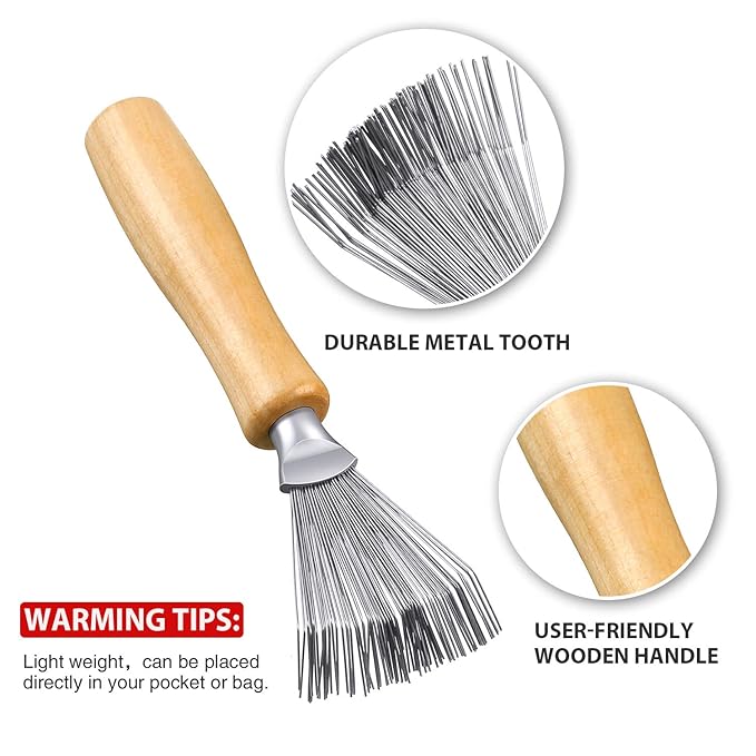 Boao 2 Pieces Hair Brush Cleaning Tool Comb Cleaner Brush Mini Comb Cleaning Hair Remover Tool for Removing Dust Home and Salon Use(Black, Wood Color,Polished Wooden Handle Rake)