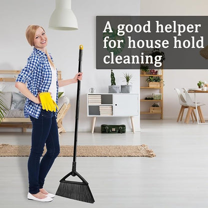 4PCS Heavy Duty Broom, Broom for Sweeeping Indoor and Outdoor, Angle Broom with Long Pole, Outdoor Broom for Courtyard/Garages/Slidewalk, Indoor Broom for Kitchen Lobby Canteen Black