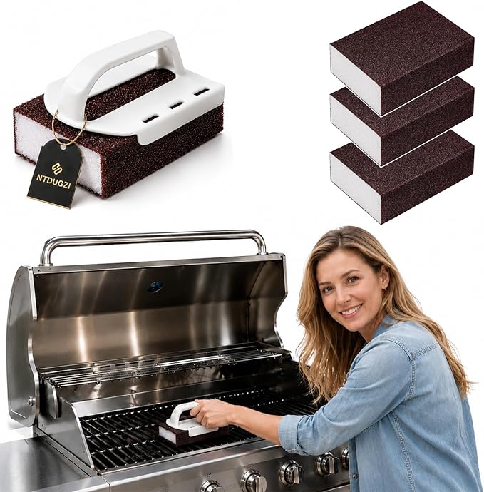 Magic Cleaning Sponge Nano Carborundum Emery Scrubber, Heavy Duty Kitchen Scrub Pad, Rust Remover with Handle, Eraser for Pots Pans Stainless Steel BBQ Grill Stove Grease Stains