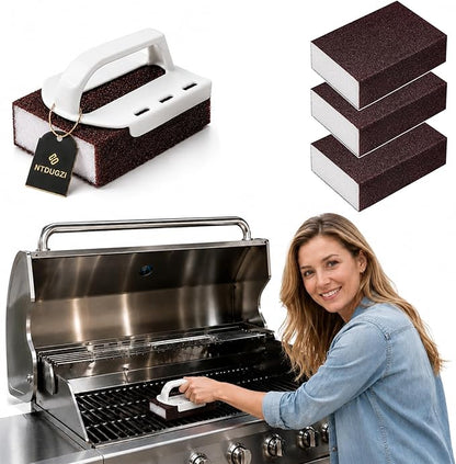 Magic Cleaning Sponge Nano Carborundum Emery Scrubber, Heavy Duty Kitchen Scrub Pad, Rust Remover with Handle, Eraser for Pots Pans Stainless Steel BBQ Grill Stove Grease Stains