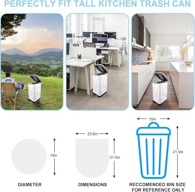 tall kitchen white trash-bags 13 gallon - kitchen garbage bags unscented biodegradable 60 Count Office waste basket Liners recycling Compostable Strong Thick Bulk Inwaysin