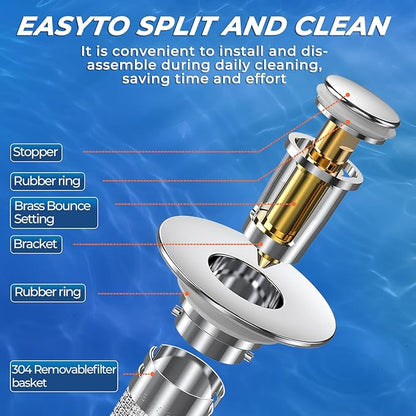 Bathroom Sink Drain Strainer, Pop-up Sink Drain Strainer with Removable Stainless Steel Strainer Basket Hair Catcher, Bathroom Sink Strainer for Bathroom Sink Stopper Replacement(1PCS)