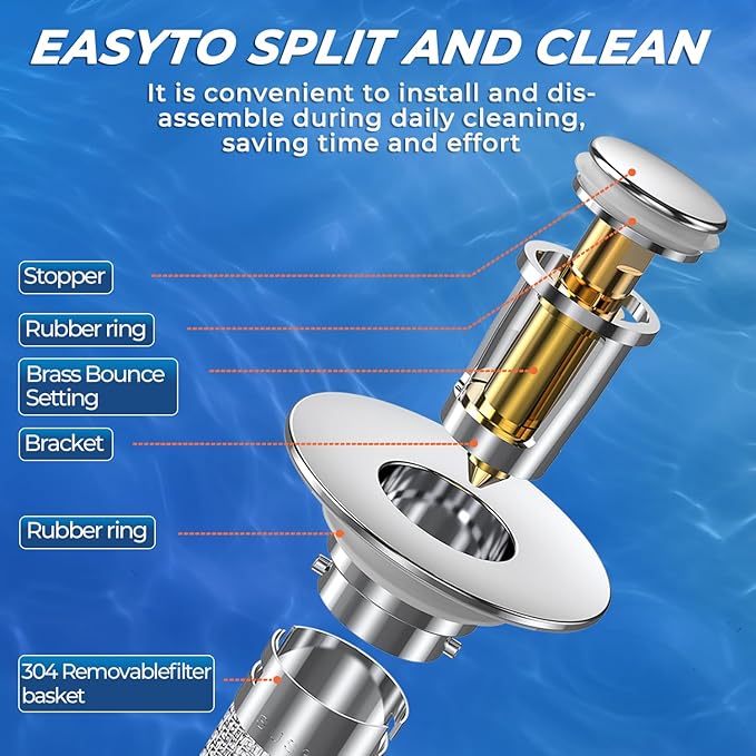 Bathroom Sink Drain Strainer,(2PCS) Pop-up Sink Drain Strainer with Removable Stainless Steel Strainer Basket Hair Catcher, Bathroom Sink Strainer for Bathroom Sink Stopper Replacement