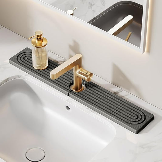 23.6 Inch Stone Faucet Mat for Kitchen Sink Splash Guard, Diatomite Sink Protectors for Kitchen Sinks Behind Faucet, Quick Dry Water Absorbing Stone Tray , Drip Catcher (Dark Gray, 23.6" x 3.9")