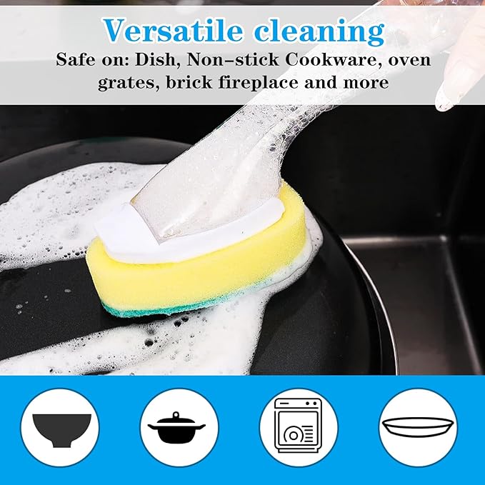 6Pcs Dish Wand Sponge Refills Dishwasher Sponge Dishwand Refills Scrubber Sponges Non Scratch Head Replacement for Dish Wand Heavy Duty Soap Dispenser Scrubber Pads for Kitchen Cleaning
