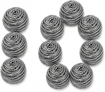 Stainless Steel Scrubbers 9 + 1 Extra – Heavy Duty Steel Wool Scouring Pads for Kitchen, Pots, Pans & Grills