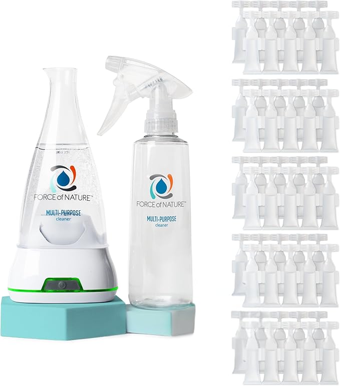 Force of Nature Multi-Purpose Cleaner, Disinfectant & Deodorizer Year Supply Bundle - Reusable Bottle, 50 Refills - EPA Registered, Toxin-Free, All-Purpose Natural Cleaning Supplies