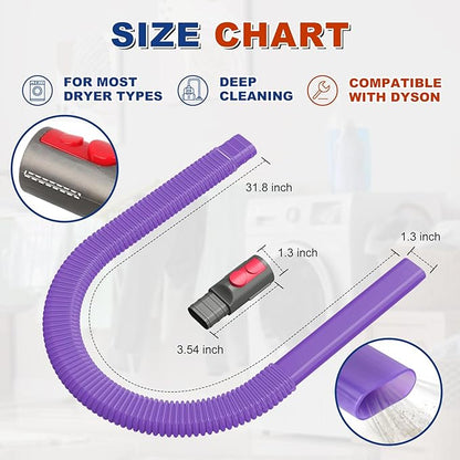 Sealegend Dryer Lint Vacuum Attachment Hose Compatible with Dyson V15 V12 V11 V10 V8 V7 Gen5 Cordless Vacuum Cleaner, Flexible Dryer Vent Cleaner Kit Lint Removal Tool Purple