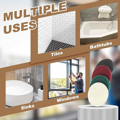 HARFINGTON 6pcs Scrubber Scouring Pads 1200 Grits 3 Inch Drill Power Brush Hoop and Loop Surface Conditioning Disc Drill Scuffing Disc Scrub Pads for Home Kitchen Cleaning, Light Gray