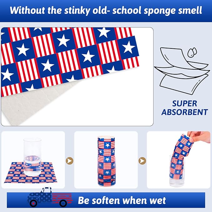 Whaline Patriotic Swedish Kitchen Dishcloths 6 Pack 4th of July Dish Towel American Flag Hand Drying Tea Towel Red Blue Cotton Dishcloth for Independence Day Cooking Cleaning Wipe, 6.7 x 7.5 in