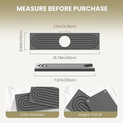 Premium Diatomite Stone Drying Mat for Kitchen Counter, Faucet Mat for Kitchen Sink, Sink Protector & Splash Guard, Quick-Dry Kitchen Sink Mat,Super Absorbent (Gray, 15.8"x4")