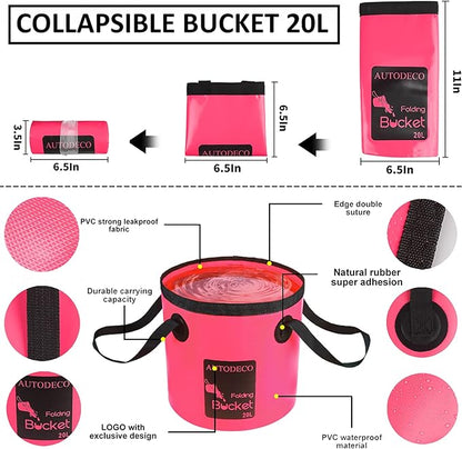 41Pcs Car Cleaning Wash Kit Interior Detailing Cleaner Kit with High Power Handheld Vacuum, Collapsible Bucket, Windshield Tool, Snow Shovel, Tire Brush, Complete Car Care Tools, Pink